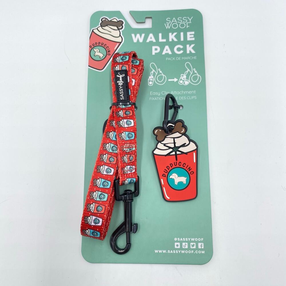 Sassy Woof Puppuccino Walkie Pack Leash & Clip NWT